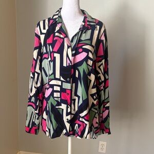 [BIG DART] Abstract Print Button-Up Blouse - Size XL